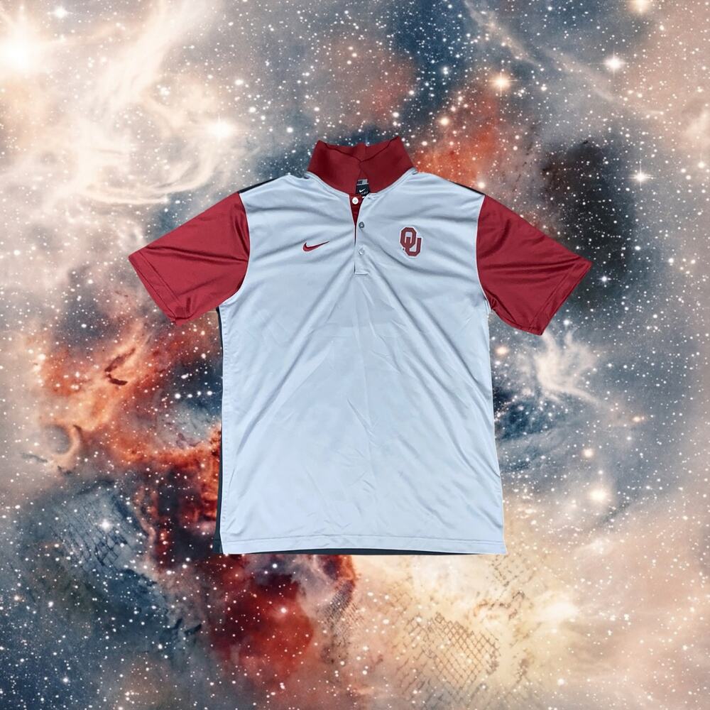 Nike Mens Large Oklahoma Sooners Dri-Fit Polo Shirt Gray Crimson OU NCAA